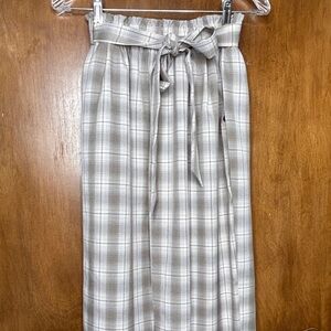 Lulu's Pants Plaid Wide Leg Women's Small Tan Ivory Paperbag Waist